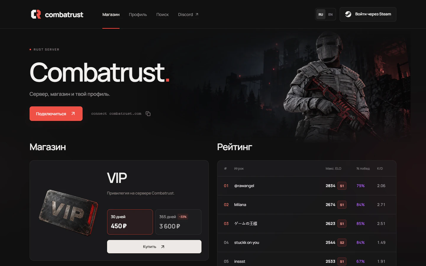 Главная страница сайта Combatrust на компьютере